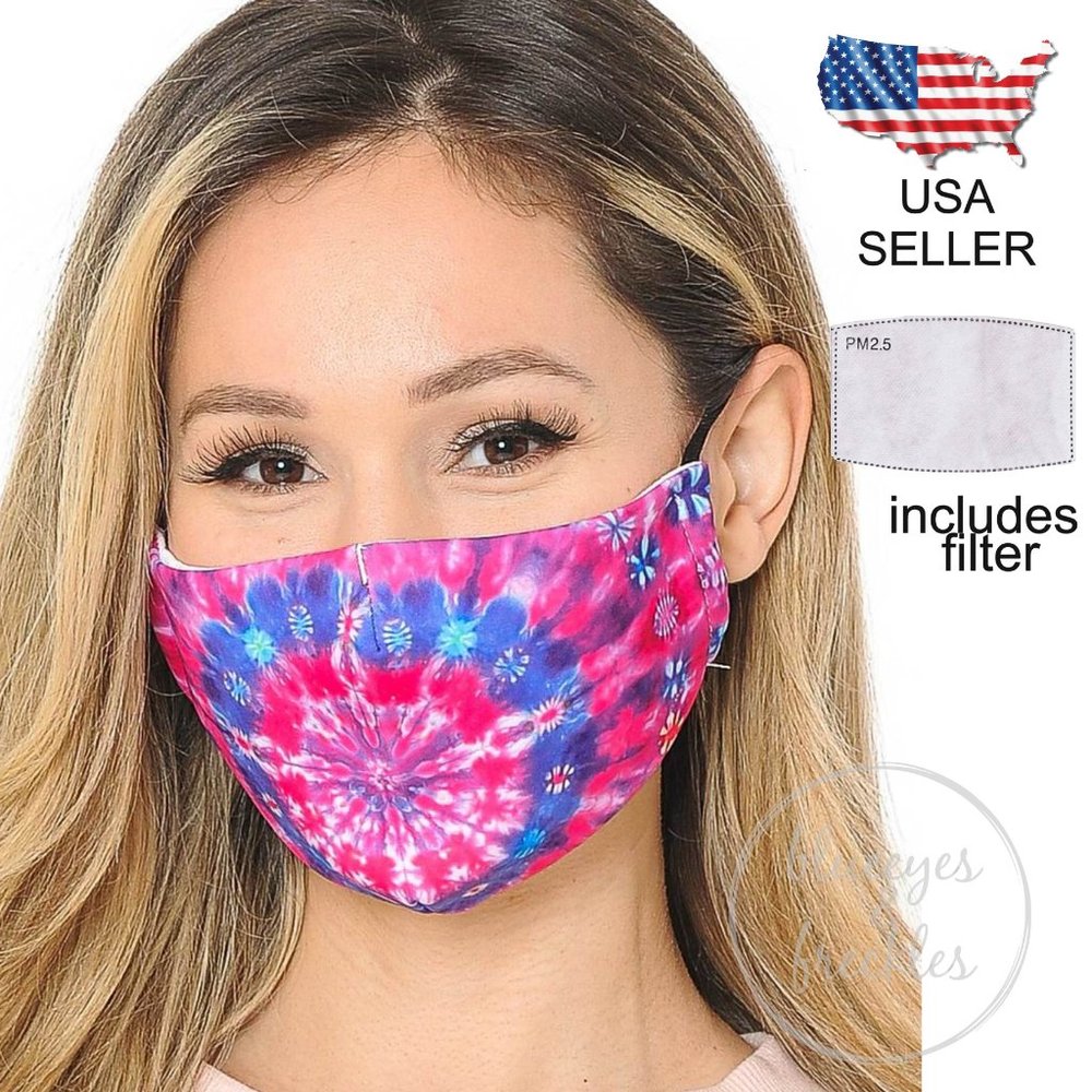 Tie-Dye Adjustable Face Mask w/PM2.5 Filter Pocket